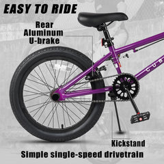 Cubsala 20 in Kids BMX Bike Freestylefor Age 6 - 14 Years Old Boys Girls with 4 Pegs, Black with Red Tires