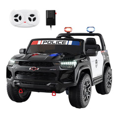 24V 4WD 2-Seater Ride on Police Car, Licensed Chevrolet Kids Electric Vehicle with Remote Control, Megaphone, Siren, Flashing LED Lights & Storage