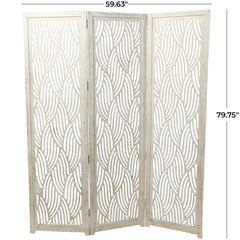 Decmode 60" x 72" Black Mango Wood Abstract Wavy Cutout 3 Panel Room Divider Screen, 1 - Piece