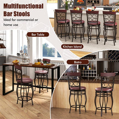 26" Vintage Swivel Bar Stools Set of 2, Counter Height Metal Barstools with Back & Upholstered PU Leather Padded Seat for Pub, Kitchen Island