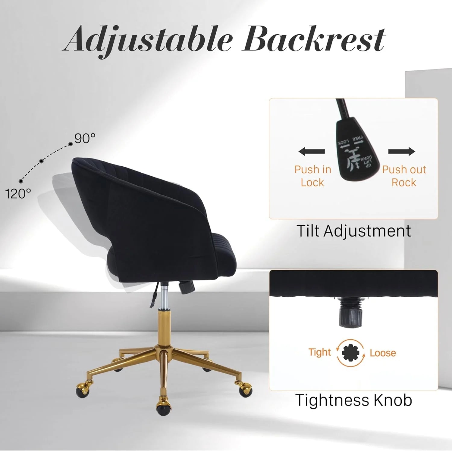 Home Office Swivel Desk Chair, Modern Velvet Vanity Chair, Height Adjustable Armchair with Gold Base, Ergonomic Office Chair for Task Study Computer Room, Beige