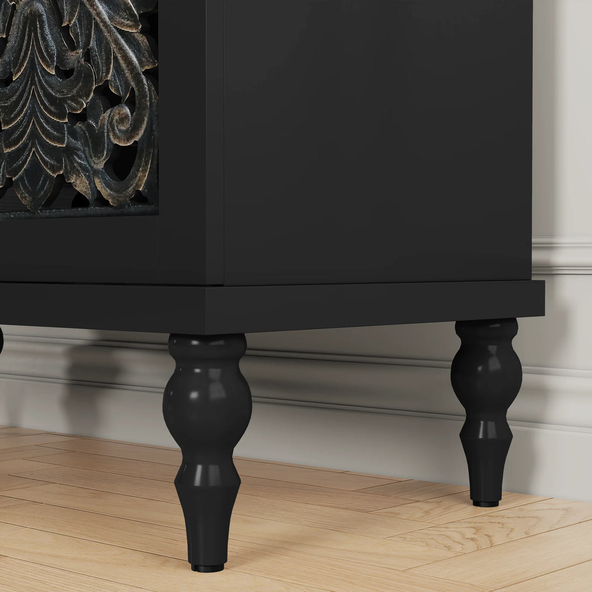 HLR 48" Accent Cabinet with 4 Doors, Vintage Hollow Carving Storage Credenza, Sideboards and Buffets Cabinet for Living Room, Kitchen, Dining Room, Entryway