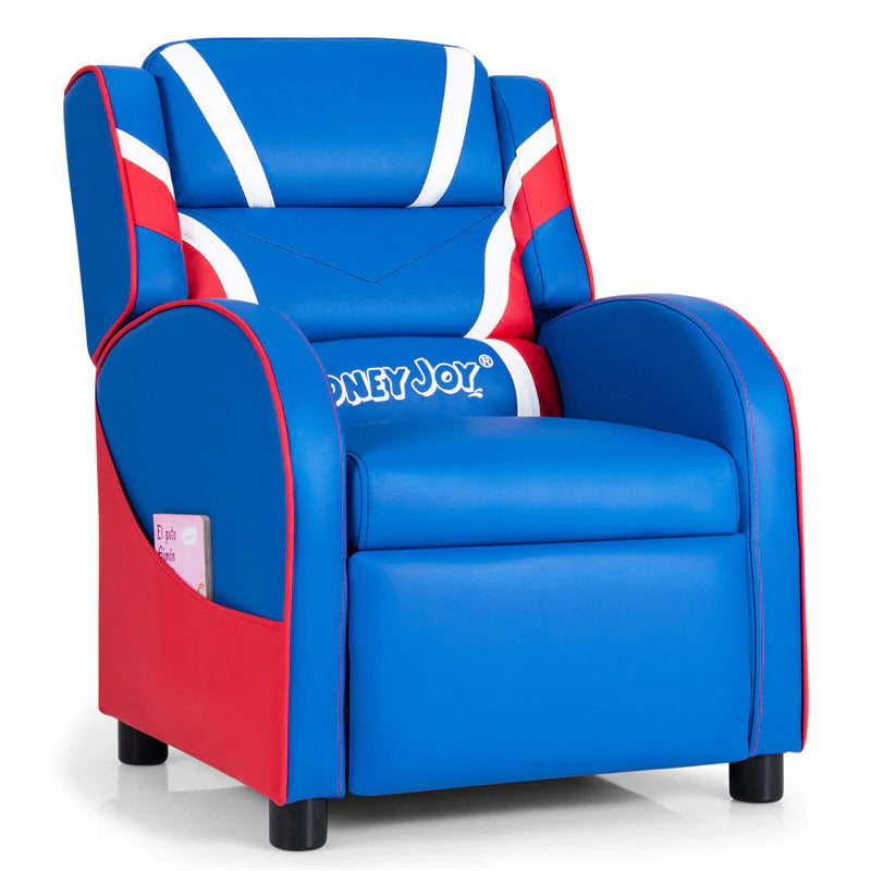 Kids Recliner Chair, Adjustable PU Leather Gaming Sofa with Footrest, Lumbar Support & Side Pockets, Ergonomic Children Lounge Armchair