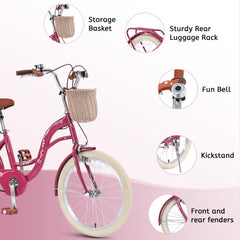 Bstjewey 20 in Girls Bike with Basket, Kids Bicycle for Ages 7 - 13