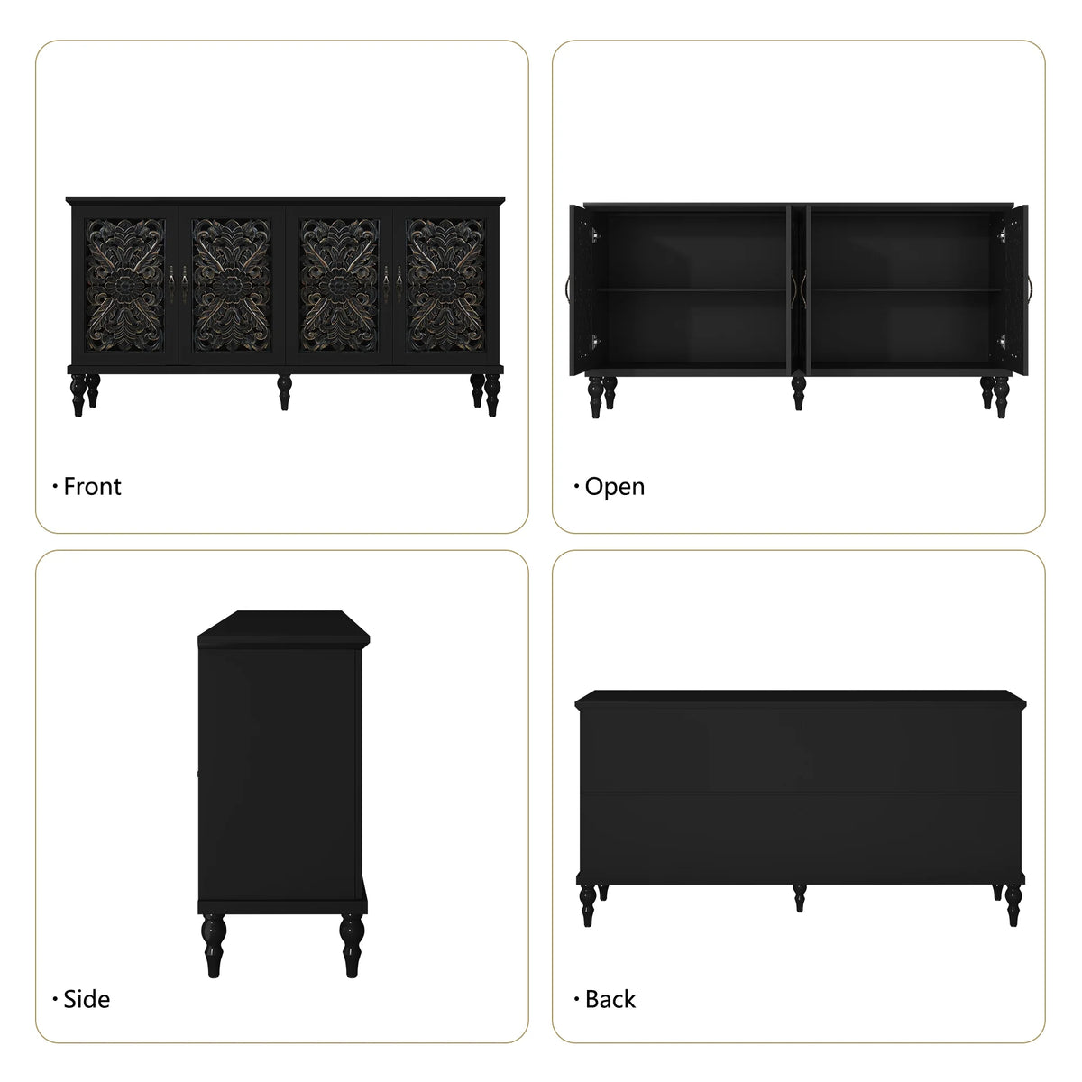 HLR 48" Accent Cabinet with 4 Doors, Vintage Hollow Carving Storage Credenza, Sideboards and Buffets Cabinet for Living Room, Kitchen, Dining Room, Entryway
