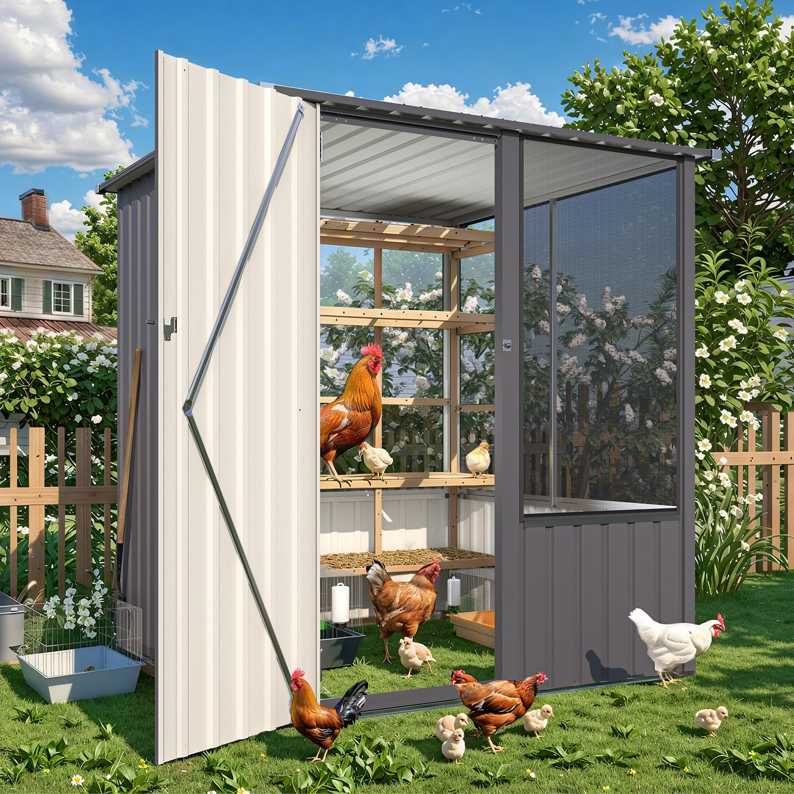 AECOJOY 5x5 FT Storage Shed, Metal Sheds & Outdoor Storage with Lockable Doors and Ventilated Mesh, Utility Garden Tool Shed