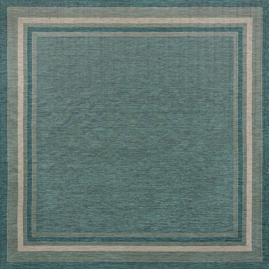 Unique Loom Outdoor Border 13 ft Square Teal Blue Green Area Rug Indoor Outdoor Rug