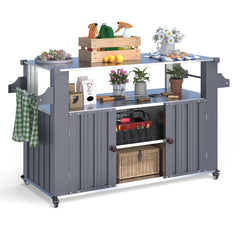 AECOJOY Outdoor Grill Table Cart with Storage Cabinet, Dark Grey