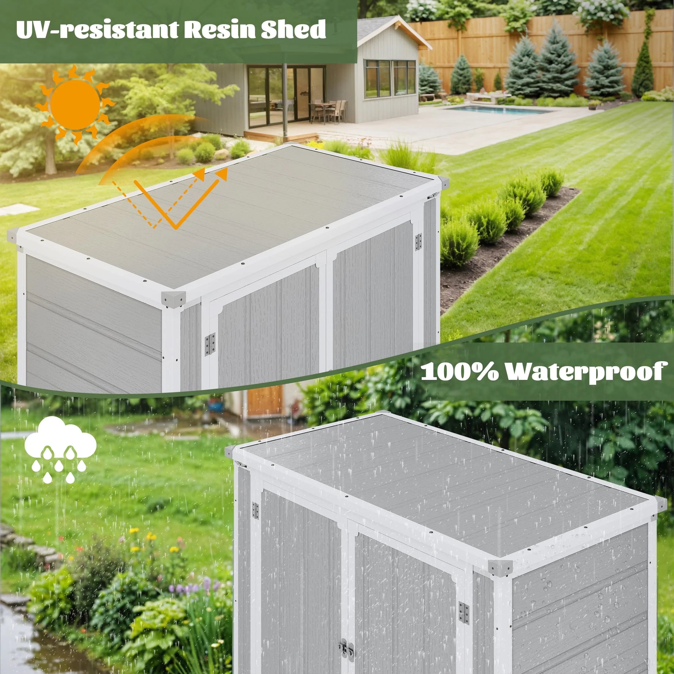 41 Cu.ft Outdoor Shed, Horizontal All - Weather Resin Storage Shed, Resistant Tool Shed for Storage of Bike/Trash Cans/Garden Tools/Lawn Mowers, 55.9"l x 29.52"w x 43.3"h Gray