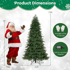 6/7.5 FT Pre-Lit Artificial Christmas Tree, PE/PVC Mixed Tips, Hinged Xmas Tree with Remote, 11 Color-Changing LED Modes, Timer & Metal Stand