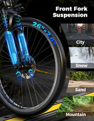 AZHAR Electric Bike for Adults, 26" Electric Mountain Bike, 1200W Peak Power Motor, up to 25 MPH 45 Miles, Electric Bicycle with 48V 10AH Removable Battery, UL 2849