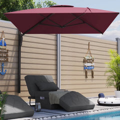 AECOJOY 10ft Cantilever Patio Umbrella, Large Rectangle Umbrella 180° Rotation Offset, Red