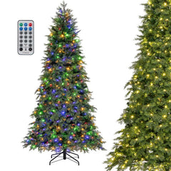 6/7.5 FT Pre-Lit Artificial Christmas Tree, PE/PVC Mixed Tips, Hinged Xmas Tree with Remote, 11 Color-Changing LED Modes, Timer & Metal Stand