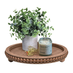 HPC Dec R Our Happy Place HPC Decor 12in Round Tray for Home Decor- Brown Wood Beaded Tray- Decorative Round Tray for Coffee Table- Farmhouse Tray CE