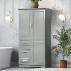 Bathroom Cabinet, 62.2" Tall Storage Cabinet with Doors and Shelves, Freestanding Linen Closet for Bathroom, Kitchen, Living Room, Grey