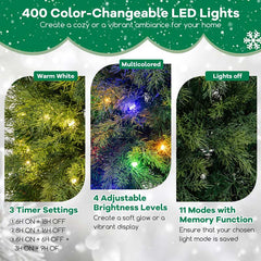 6/7.5 FT Pre-Lit Artificial Christmas Tree, PE/PVC Mixed Tips, Hinged Xmas Tree with Remote, 11 Color-Changing LED Modes, Timer & Metal Stand
