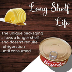 Beurdell Canned French Butter - 100% Natural Salted Pasteurized Real Butter | Long Shelf Life Emergency Survival Food | Great for Cooking, Baking, RV & Camping | Pull Top Lid | Pack of 24 | France