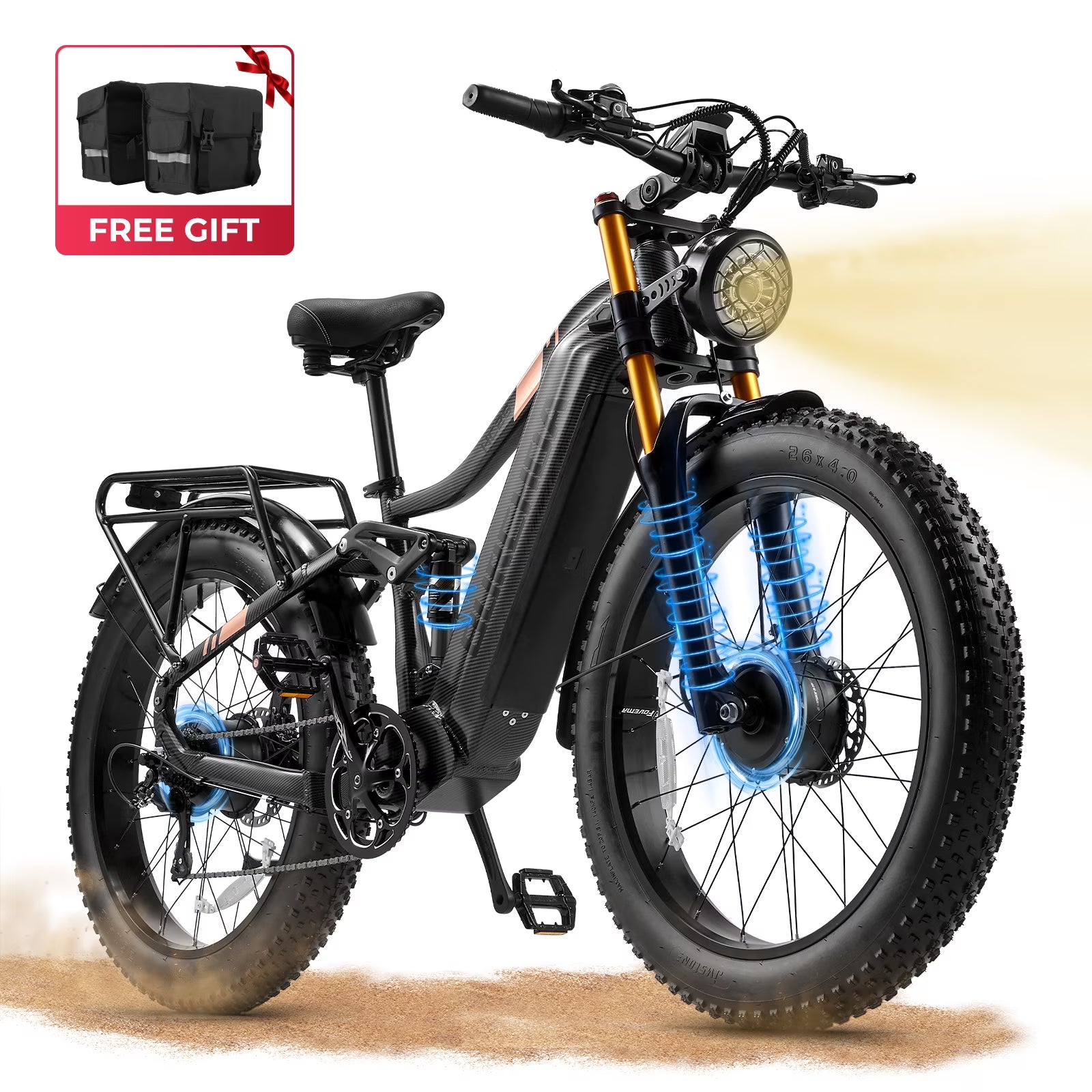 Dual Motors AWD 2000W Electric Bike for Adult 26'' UL2849 48V 30AH E - Mountain Bike 4.0 Fat Tire up to 35MPH&120miles Long Range Off - Road Ebike Dual Hydraulic Disc Brakes&Ful Suspension Electric Bicyc