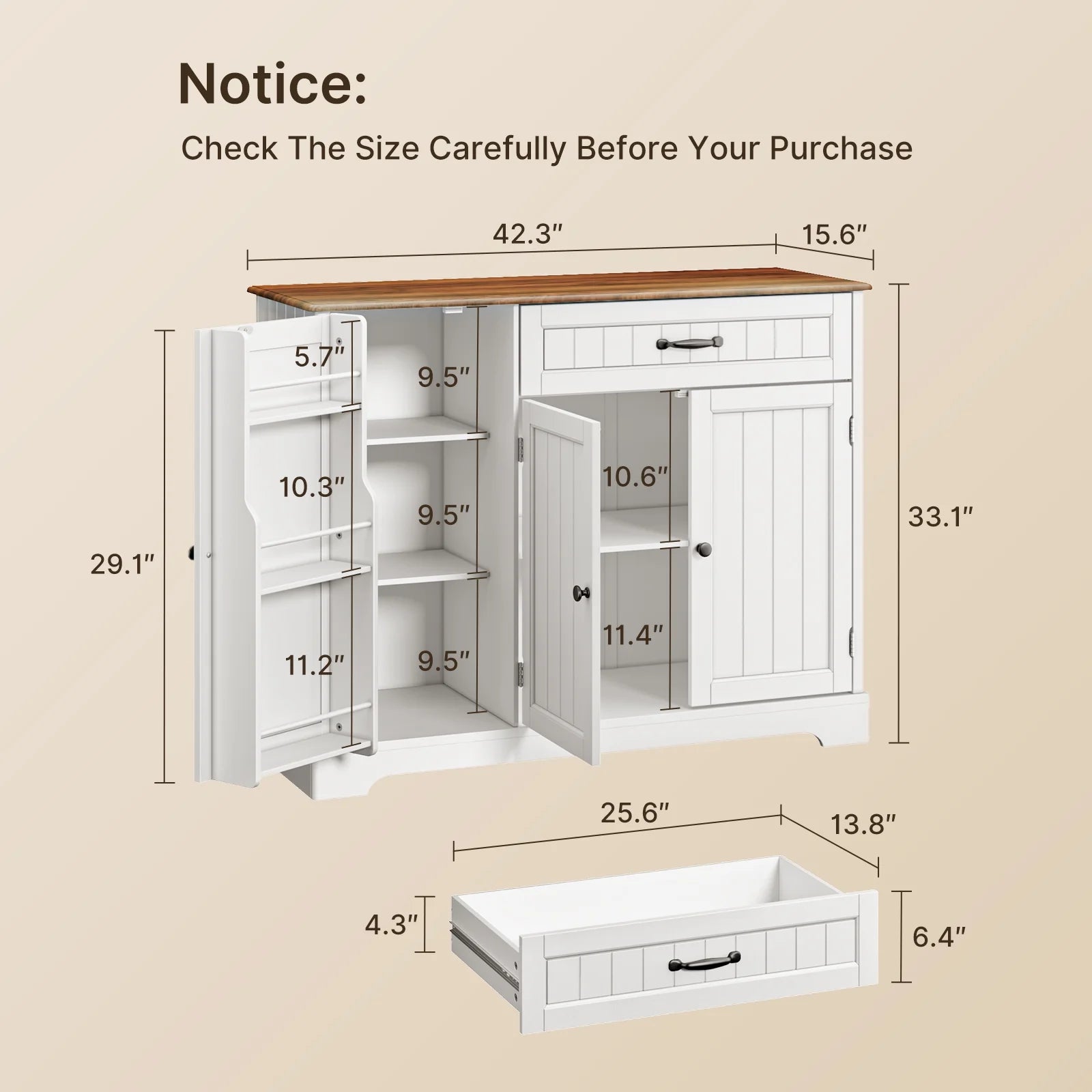 Coffee Bar, Lofka 42" Kitchen Storage Cabinet, Sideboard Buffet Cabinet with 8 Shelves, 1 Drawer