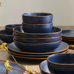 Stone + Lain Brasa Stoneware Collection Dinnerware Set, 32 - Piece Service for 8, Blue