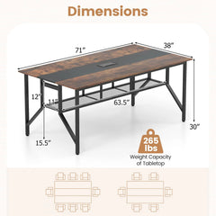 Tangkula  Rectangular Meeting Table with Mesh Storage Shelf & Cable Grommet for 6-8 People