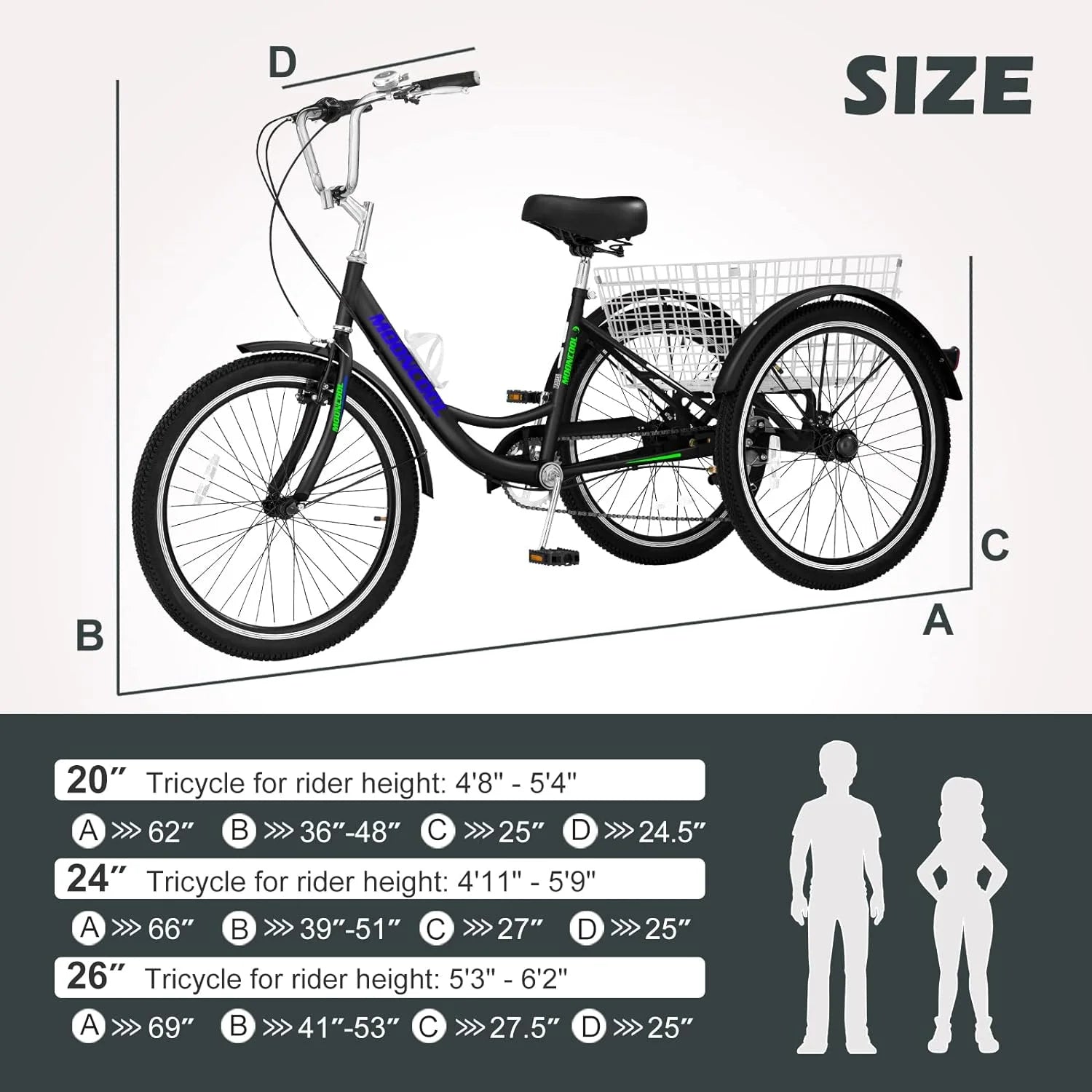 FICISOG 7 Speed Adult Tricycle for Women, 20/24/26 in Adult Trike with Basket, 3 Wheel Bikes for Adults Seniors, Cruise Trike for Shopping Picnic