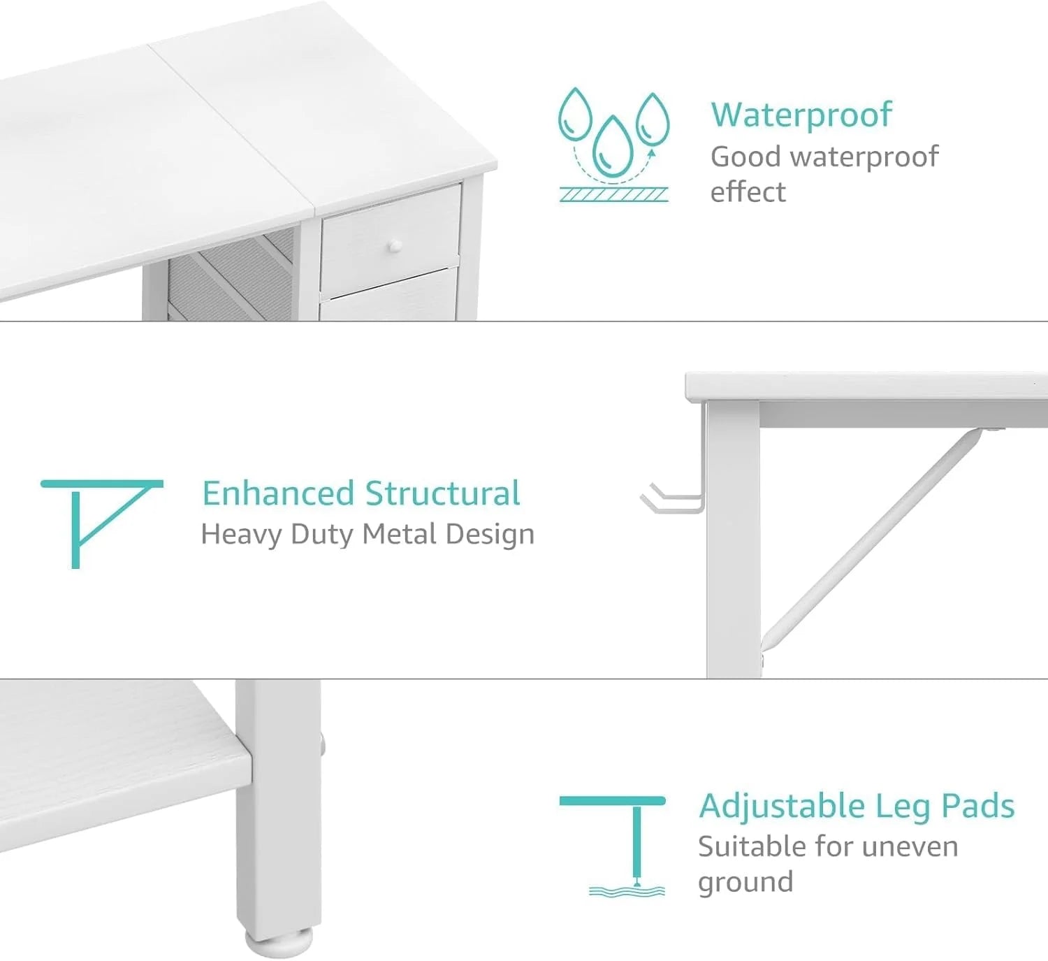 Lufeiya White Desk with Drawers & Storage Shelves, 47 in Study Work Writing Desk for Home Office Bedroom, Simple Modern Cute PC Computer Desks Table, White