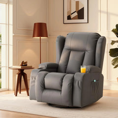 AECOJOY Recliner Chair with Massage and Heat, 360° Swivel Rocking, Grey