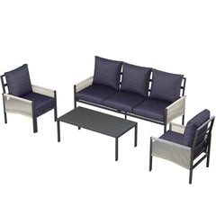 AECOJOY Aluminum Patio Furniture Set - 5 Seat Outdoor Sectional with Retractable Footrest Sofas & Coffee Table