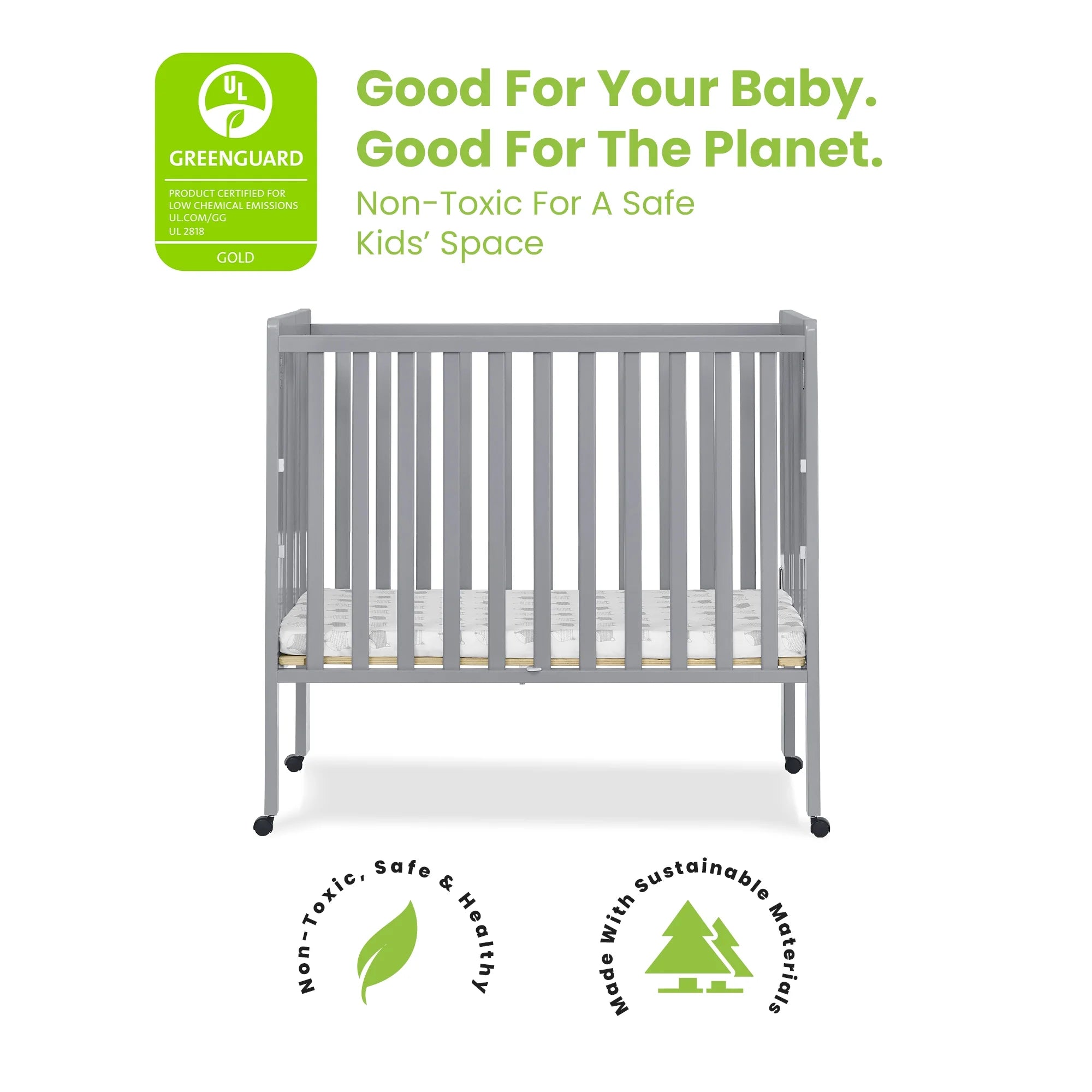Delta Children Lee Portable Folding Mini Crib with 1.5 - Inch Mattress - Greenguard Gold Certified, Bianca White
