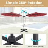 10FT Cantilever Patio Umbrella w/ 36 Solar LED Lights, 360° Rotation Offset Hanging Umbrella, Easy Tilt, 8 Sturdy Ribs, Sun Shade for Yard Pool
