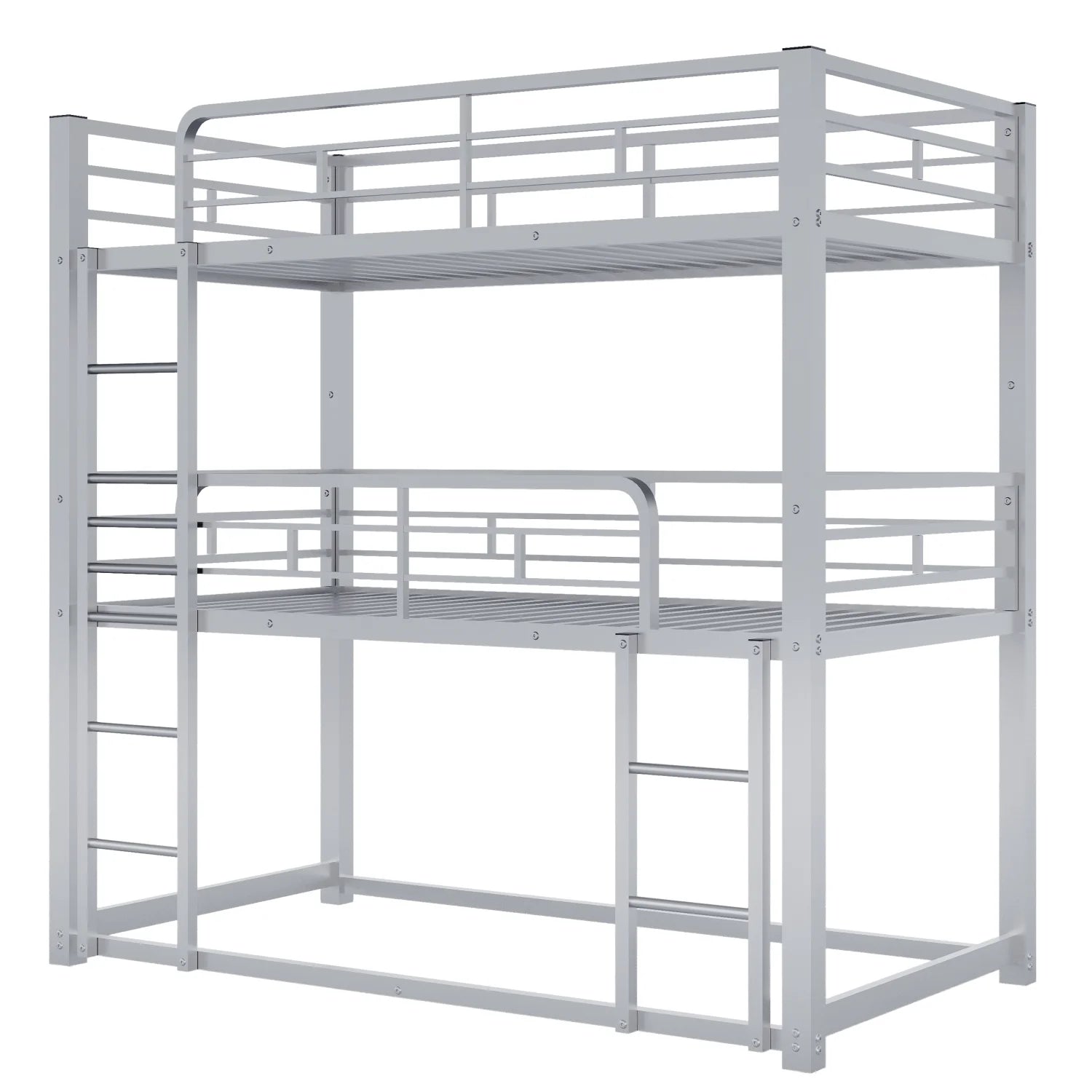 Harper & Bright Designs Metal Triple Bunk Bed Twin Over Twin Bunk Bed with Ladder and Safety Guardrail 3 Bunk Bed for Living Room Bedroom, Sliver