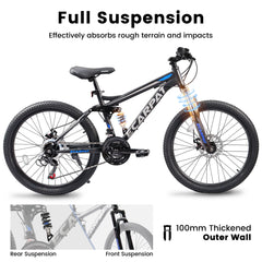 A2660 26 in Mountain Bike, 21 - Speed Disc Brakes, Durable Frame, Front, Rear Dual - Shock Absorption, Unisex for Commuting, Travel, School, Mountain and City Road Cycling