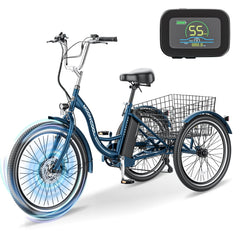 Mooncool 24" 26" 3 Wheel Electric Tricycle for Adults, 350W 36V 7 Speeds Motorized Electric Trike Three Wheel Electric Bikes Bicycle with Large Basket for Women Men