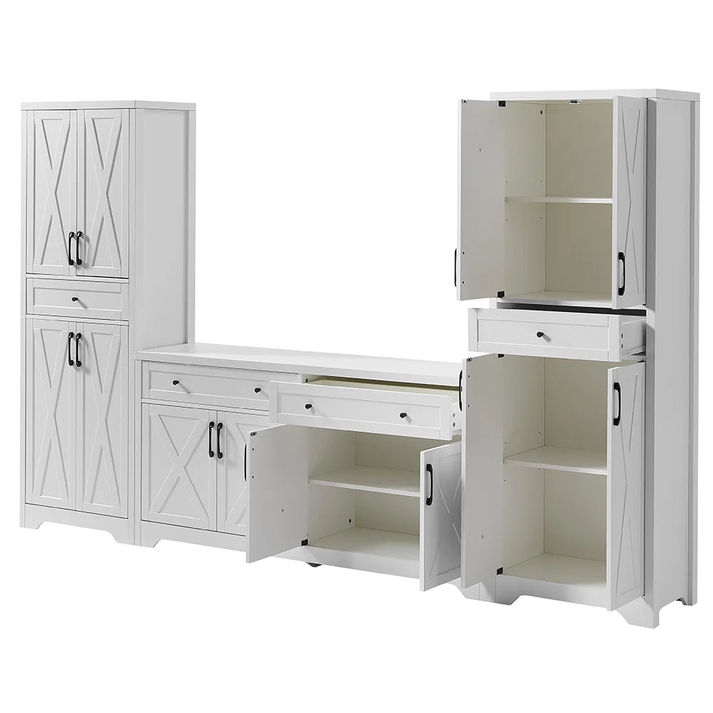 Trumanpick 61"h Large Buffet Sideboard Cabinet, TV Cabinet, Kitchen Pantry for Dining Room, Living Room, 61.3''L x 15''W x 29.8''H, White/Walnut