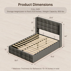 Bedroom Set - Includes Full Size Bed Frame (Dark Gray), Nightstands, 5 - Drawer Dresser & Double Wide 6 - Drawer Dresser - Modern Storage Solution for Stylish Home Decor, Black
