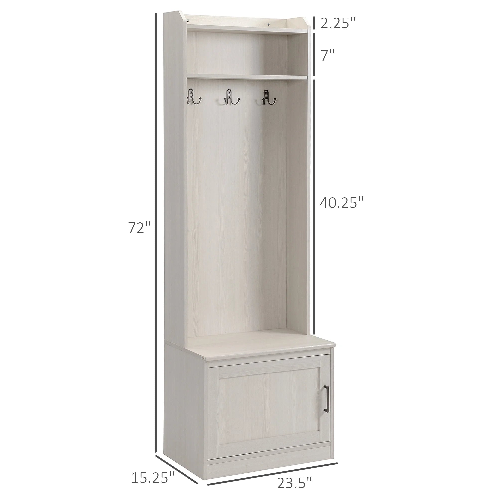 HOMCOM Rustic Hall Tree with Shoe Storage Bench, Entryway Bench with Coat Rack, Accent Coat Tree with Storage Shelves for Hallway, Mudroom, White