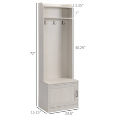 HOMCOM Rustic Hall Tree with Shoe Storage Bench, Entryway Bench with Coat Rack, Accent Coat Tree with Storage Shelves for Hallway, Mudroom, White