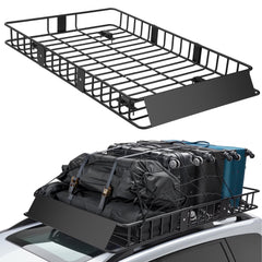 Naipo Roof Rack Cargo Basket, 500 lb, 64"x39"x6"extendable Roof Luggage Holder Rack with 4 U - Bolts for SUV/RV, Camping