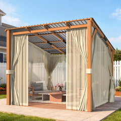AECOJOY 10x10 Outdoor Wooden Pergola Gazebo with Curtains and Netting for Patio