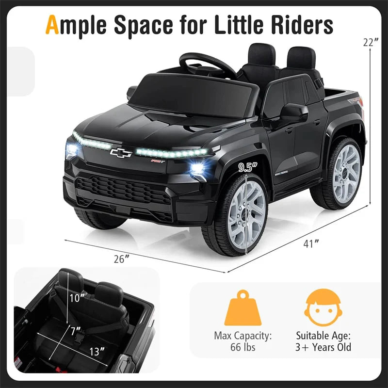 12V Licensed Chevrolet Ride On Truck Car Kids Electric Vehicle with Remote Control, Rear Storage, Lights, Music & Spring Suspension for Ages 3+