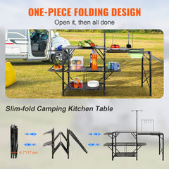 Camping Kitchen Table Folding Portable Cook Station Tables Shelves &A Sink