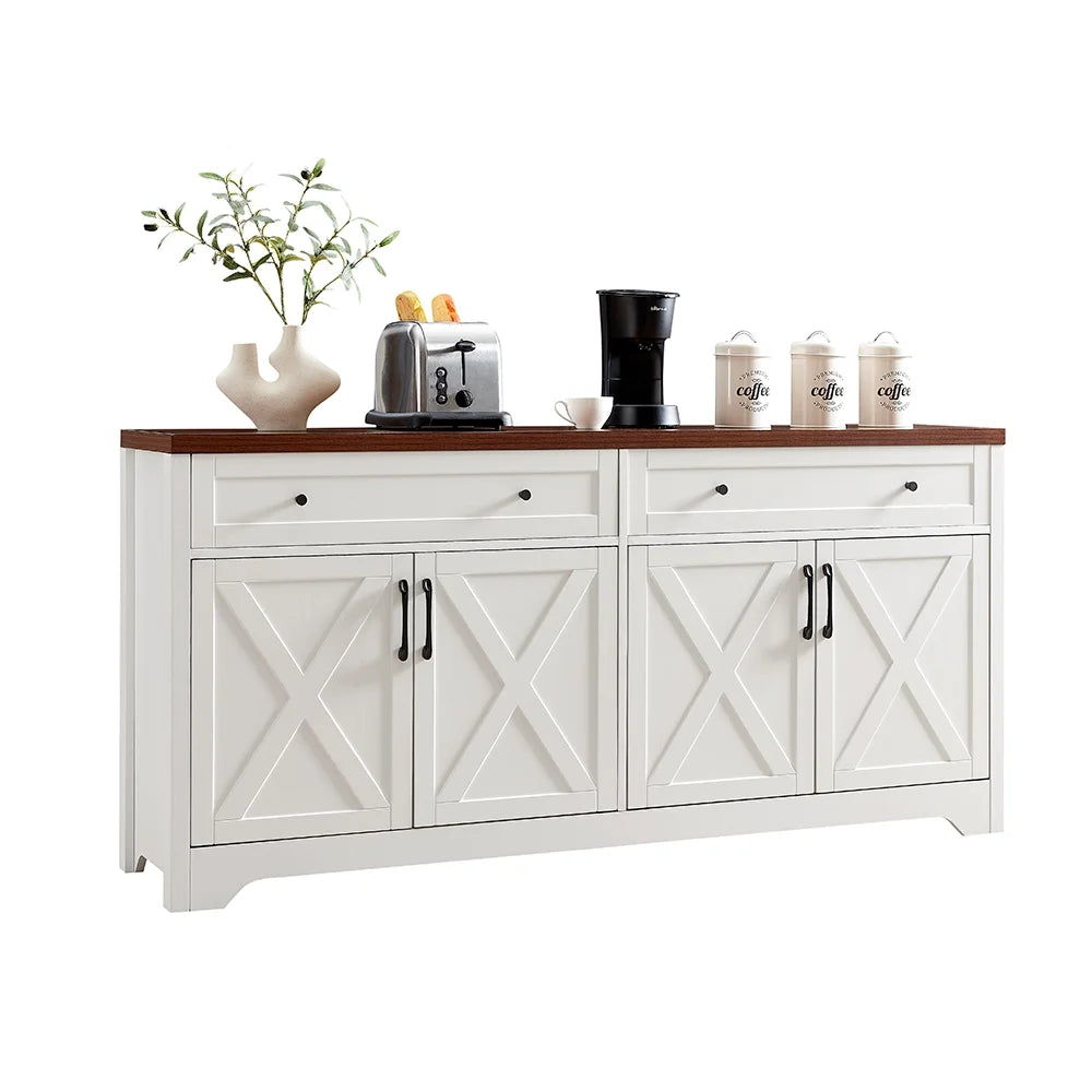 Trumanpick 61"h Large Buffet Sideboard Cabinet, TV Cabinet, Kitchen Pantry for Dining Room, Living Room, 61.3''L x 15''W x 29.8''H, White/Walnut