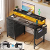40 in Computer Desk with Power Outlets & LED Lights, Home Office Desk with 3 Drawers & Adjustable Monitor Shelf, , Writing Desk with Storage Bag, Vintage