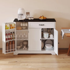 Coffee Bar, Lofka 42" Kitchen Storage Cabinet, Sideboard Buffet Cabinet with 8 Shelves, 1 Drawer