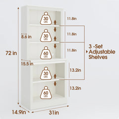 Bevfint 72" Tall Bookcase, White Large Floor Standing Bookshelf, 5 Tier Shelves Open Storage Organizer, Book Case for Living Room Hallway Kitchen Home Office Bedroom, White - 5 Tier