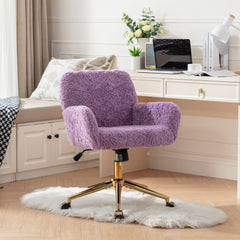 Furniture Office Chair, Artificial Rabbit Hair Makeup Vanity Chair Chair, 360 Comfy Swivel Armchair with Wheels, Modern Height Adjustable Cute Vanity Chair for Living Room Small Spaces Pink