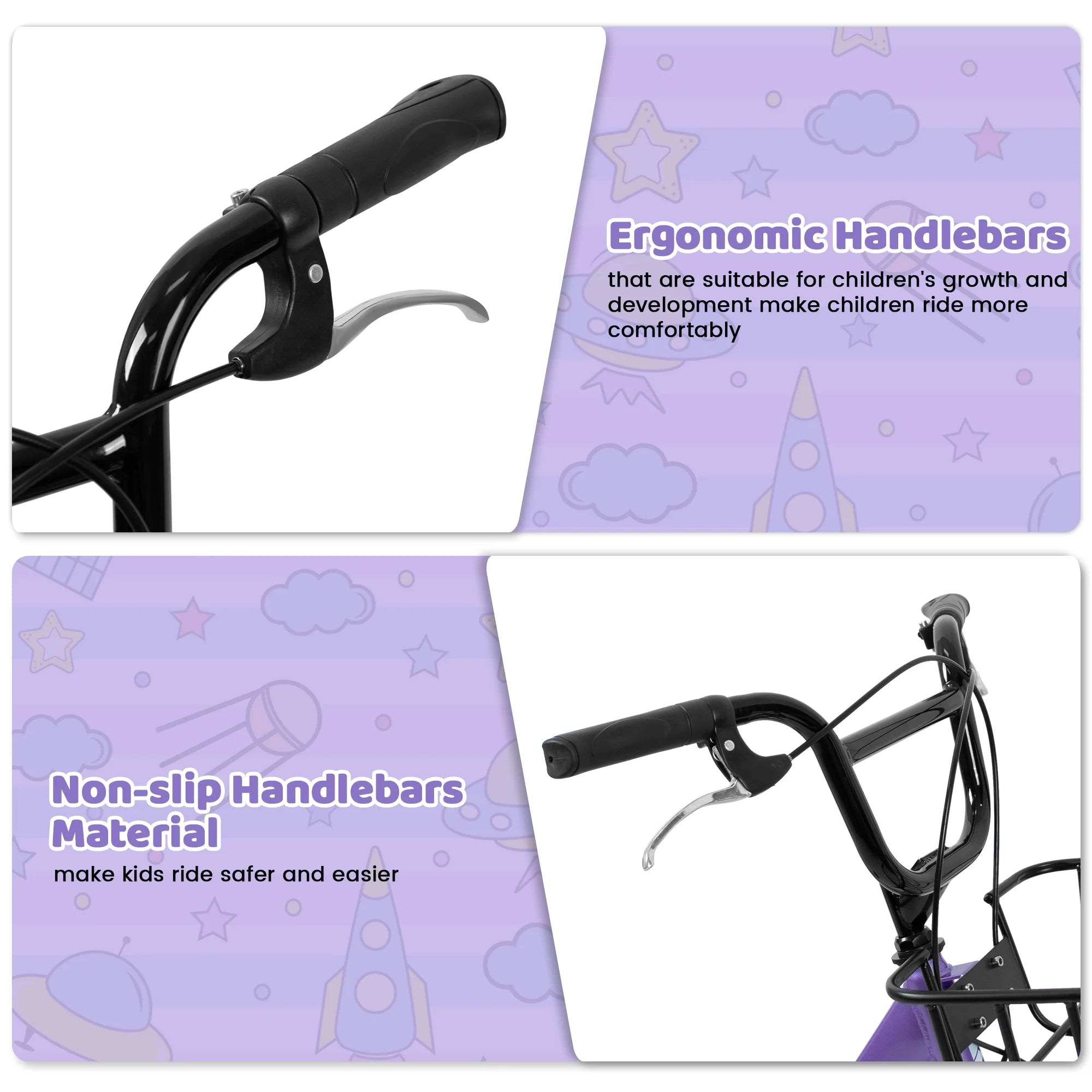 20 in Kids Bike for Boys Girls, 1 Speed Children Bicycle with Basket, Rear Seat, Chain Guard, Coaster Brake and V - Brake, Steel Frame Kids Bike for Ages 6 - 12 Years Old Birthday Gift, Purple