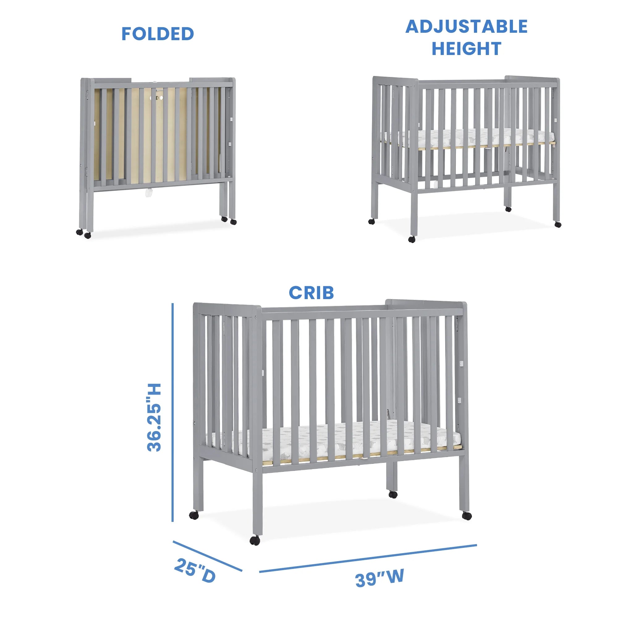 Delta Children Lee Portable Folding Mini Crib with 1.5 - Inch Mattress - Greenguard Gold Certified, Bianca White