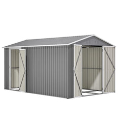 AECOJOY 8x12 FT Outdoor Metal Storage Shed with Additional Side Door, Large Tool Shed with 2 Lockable Doors